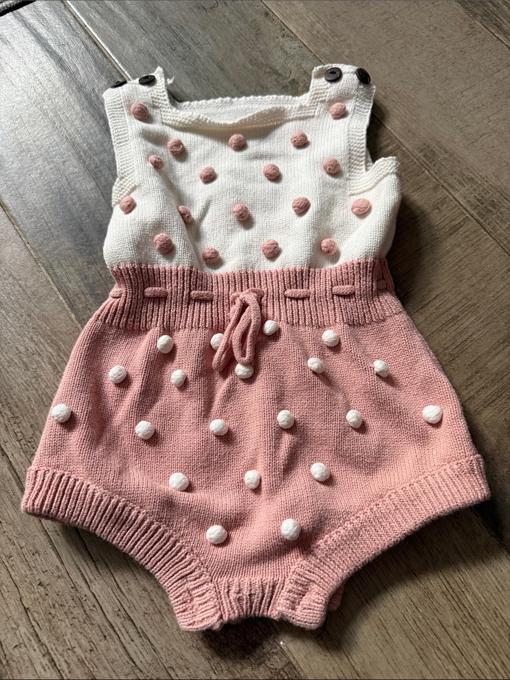 Kids Knit Pom-Pom Romper - Pink & White